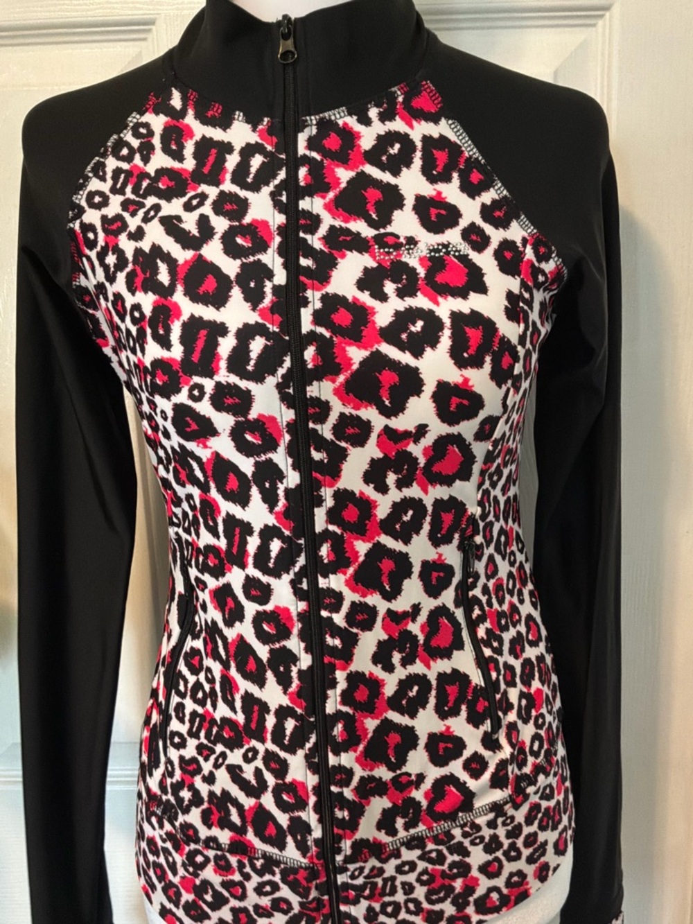 Vintage/Y2K Bebe Pink and Black Animal Print Jacket made in the USA. RHINESTONE